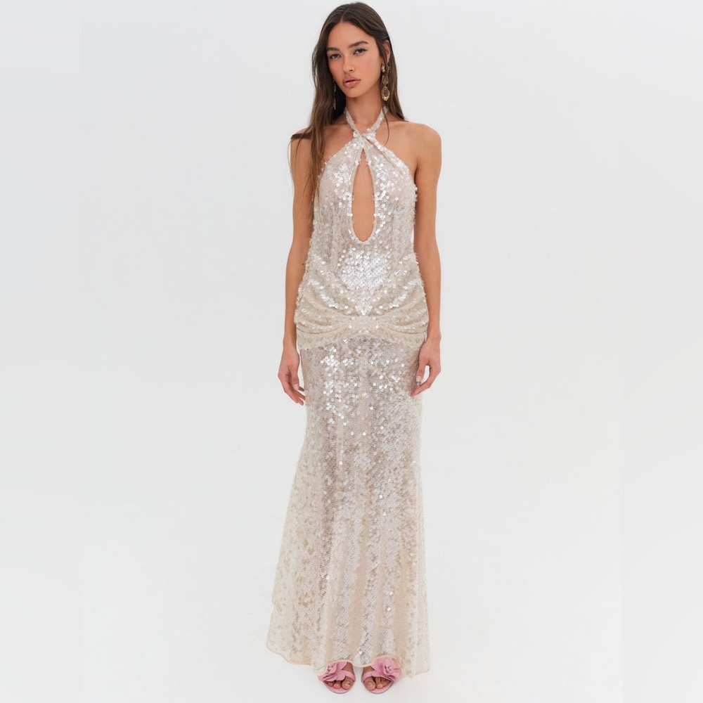 $349 NWT Nude For Love And Lemons “Sydney” Sequin Maxi Dress Sz Small